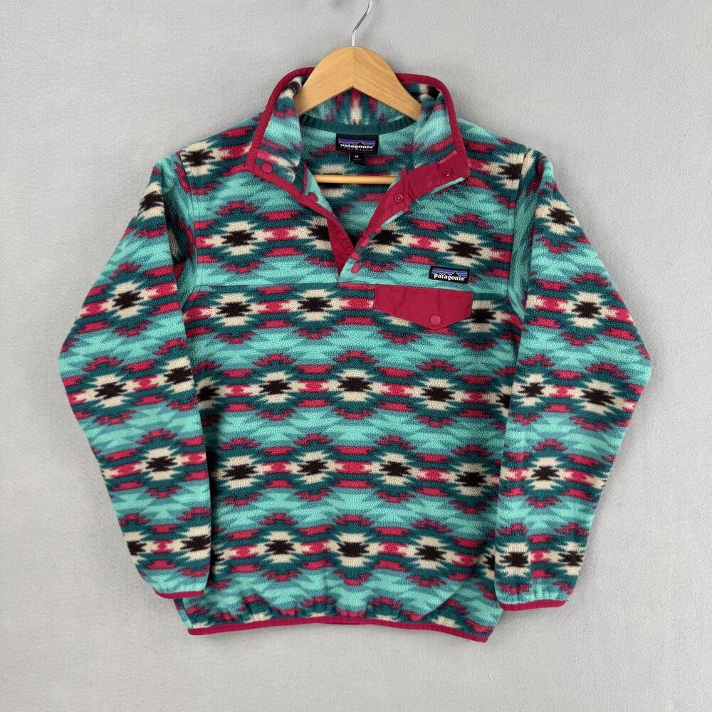 Patagonia Synchilla Jacket Womens XS Green Fleece Snap T Pullover Aztec